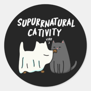 Su-purr-natuurlijke activiteit Funny Cat Pun donke Ronde Sticker