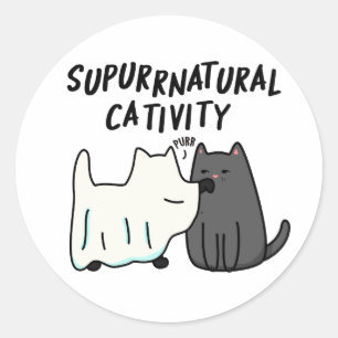 Su-purr-natuurlijke activiteit Funny Cat Pun Ronde Sticker