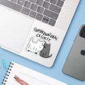 Su-purr-natuurlijke activiteit Funny Cat Pun Sticker (Laptop met iPhone)