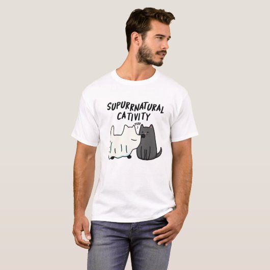 Su-purr-natuurlijke activiteit Funny Cat Pun T-shirt (Voorkant volledig)