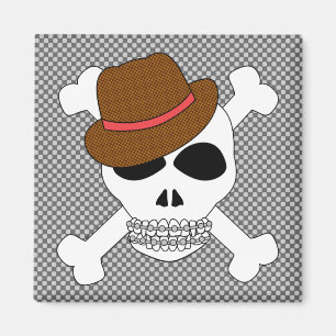 Suave Skull Crossbones met Fedora Magneet