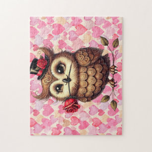 suave Uil met kleurrijke harten Valentijnsdag Legpuzzel