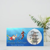 Suba Diving Santa en zeepaardfoto kaart (Staand voorkant)