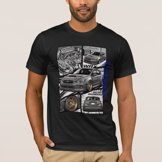 Subaru WRX JDM Manga-strippaneel T-shirt (Voorkant)