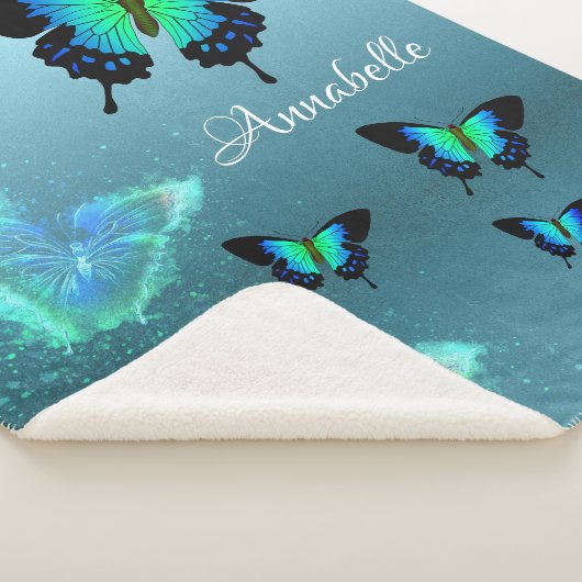 Sublieme Prachtige Aqua Turquoise Vlinders Sherpa Deken (3/4)