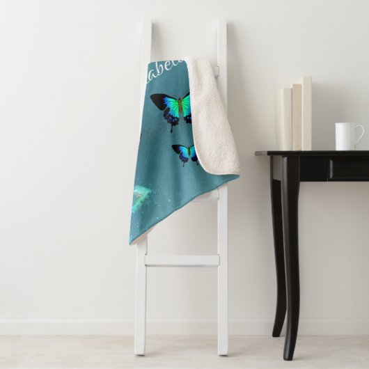 Sublieme Prachtige Aqua Turquoise Vlinders Sherpa Deken (In situ)