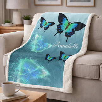 Sublieme Prachtige Aqua Turquoise Vlinders Sherpa Deken