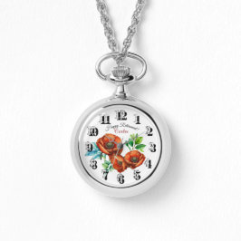 Sublieme Waterverf Red Poppies Happy Retirement Horloge