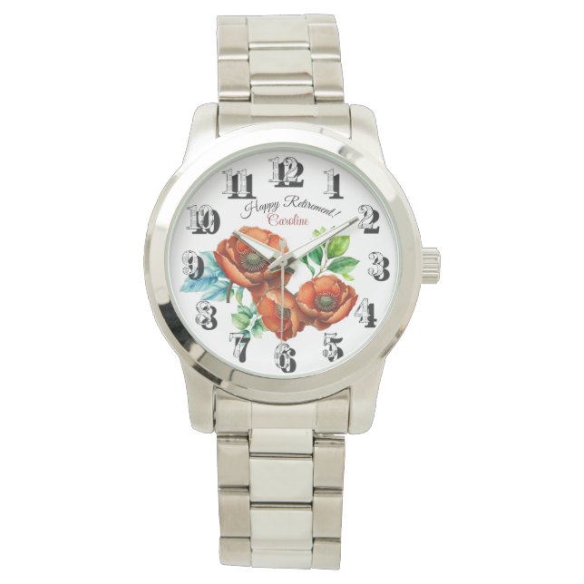 Sublieme Waterverf Red Poppies Happy Retirement Horloge (Voorkant)