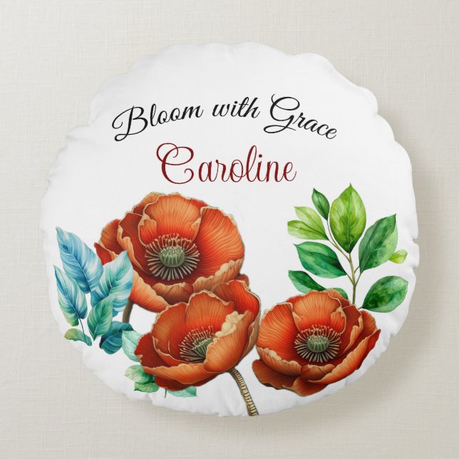 Sublieme Waterverf Red Poppies Happy Retirement Rond Kussen (Voorkant)