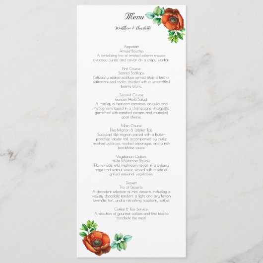 Sublieme Waterverf rode papavers in  stijl Menu (Voorkant)