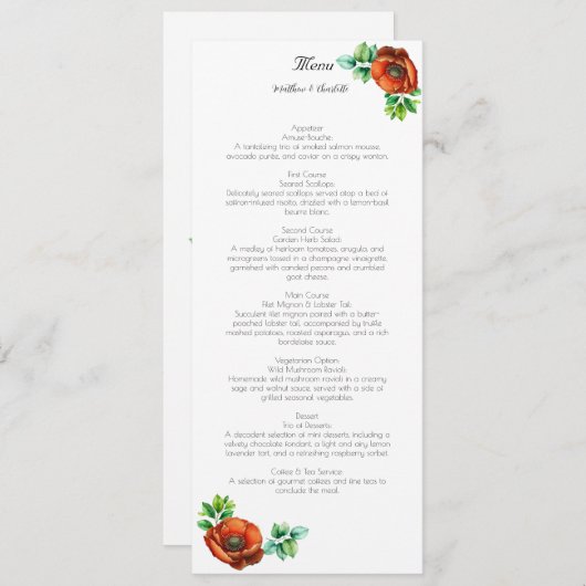 Sublieme Waterverf rode papavers in  stijl Menu (Voorkant / Achterkant)