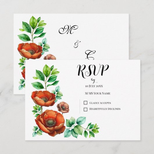 Sublieme Waterverf rode papavers in  stijl RSVP Kaartje (Voorkant / Achterkant)