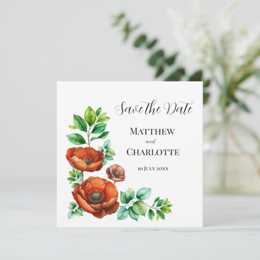 Sublieme Waterverf rode papavers in stijl Save The Date (Staand voorkant)