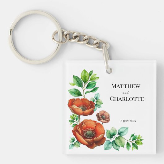 Sublieme Waterverf rode papavers in  stijl Sleutelhanger (Voorkant)