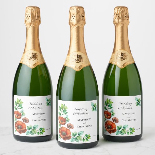 Sublieme Waterverf rode papavers in  stijl Sparkling Wijnetiket (Flessen)