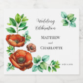 Sublieme Waterverf rode papavers in  stijl Sparkling Wijnetiket (Enkel label)