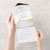 Sublieme Zwarte en Gouden Moderne Bruiloft All In One Uitnodiging (Afscheurbaar)