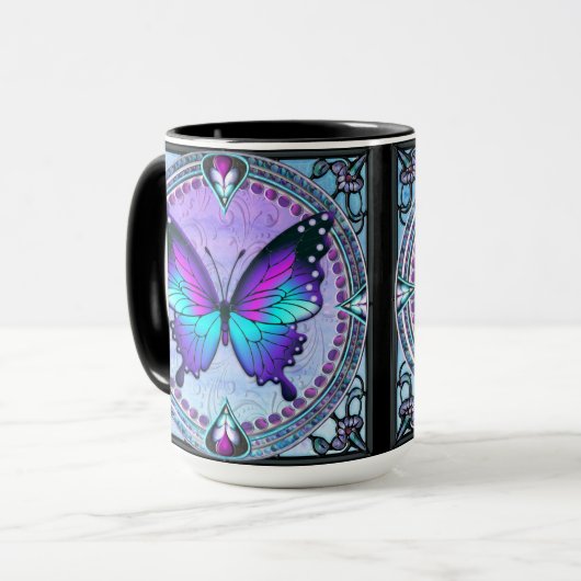Sublimatie Vlinder met Achtergrond Mok (Voorkant links)
