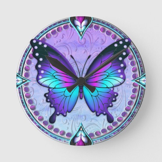 Sublimatie Vlinder met Achtergrond Ronde Klok (Voorkant)