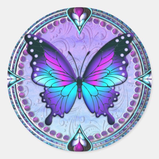 Sublimatie Vlinder met Achtergrond Ronde Sticker (Voorkant)
