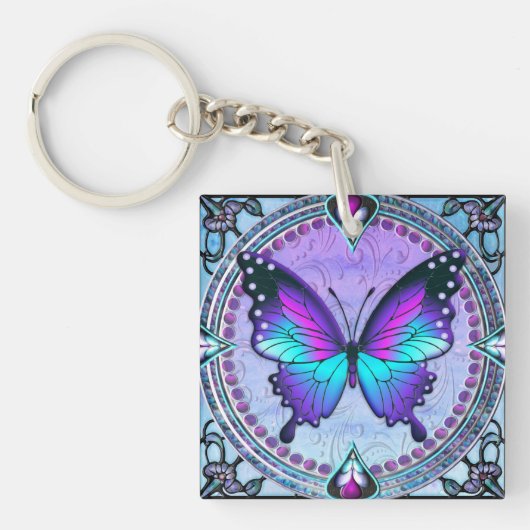 Sublimatie Vlinder met Achtergrond Sleutelhanger (Voorkant)