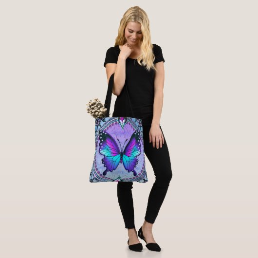 Sublimatie Vlinder met Achtergrond Tote Bag (Op model)