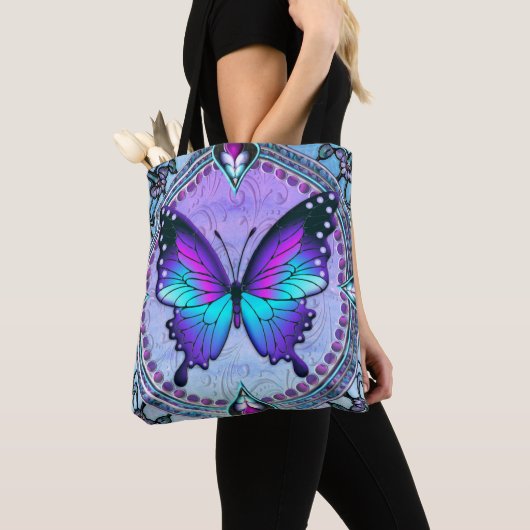 Sublimatie Vlinder met Achtergrond Tote Bag (Dichtbij)