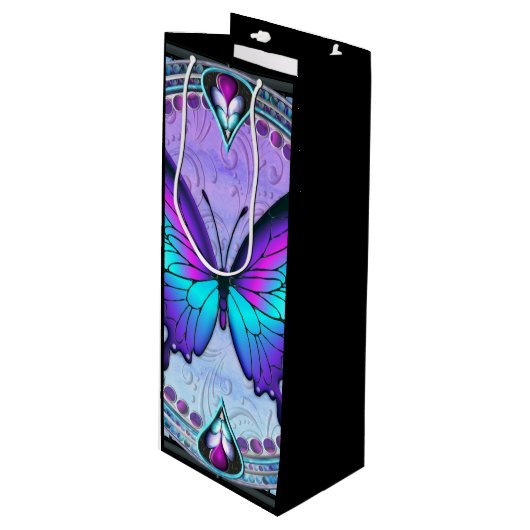 Sublimatie Vlinder met Achtergrond Wijn Cadeautas (Voorkant Gekanteld)