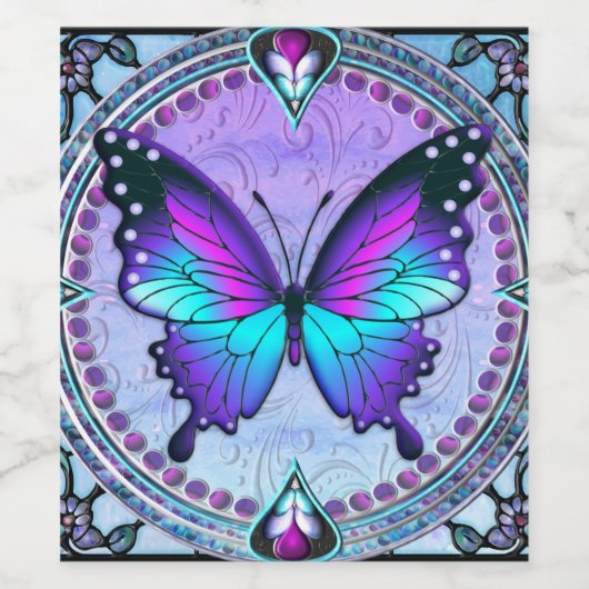 Sublimatie Vlinder met Achtergrond Wijn Etiket (Enkel label)