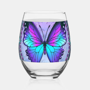 Sublimatie Vlinder met Achtergrond Wijnglas Zonder Voet