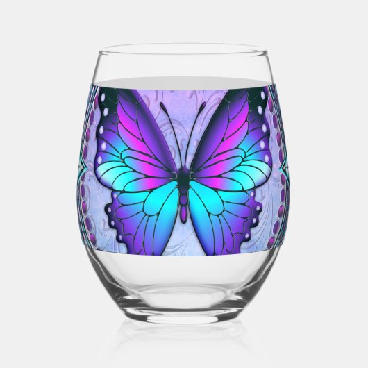 Sublimatie Vlinder met Achtergrond Wijnglas Zonder Voet (Achterkant)