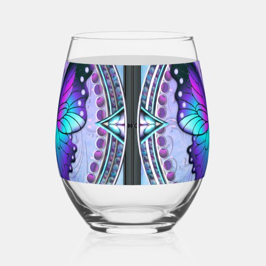 Sublimatie Vlinder met Achtergrond Wijnglas Zonder Voet (Rechts)
