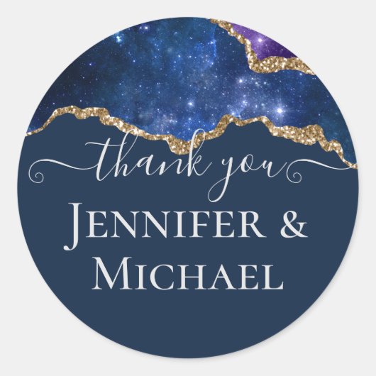 Sublime Agaat Blauw Goud TROUWSUITE Ronde Sticker (Voorkant)