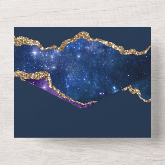 Sublime Agate Blauwe Gouden TROUW COLLECTIE All In One Uitnodiging (Achterkant)