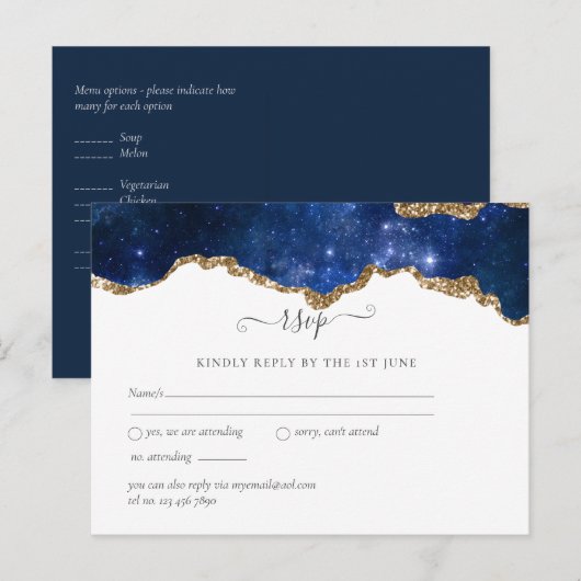 Sublime Agate Blue Gold WEDDING SUITE Briefkaart (Voorkant / Achterkant)