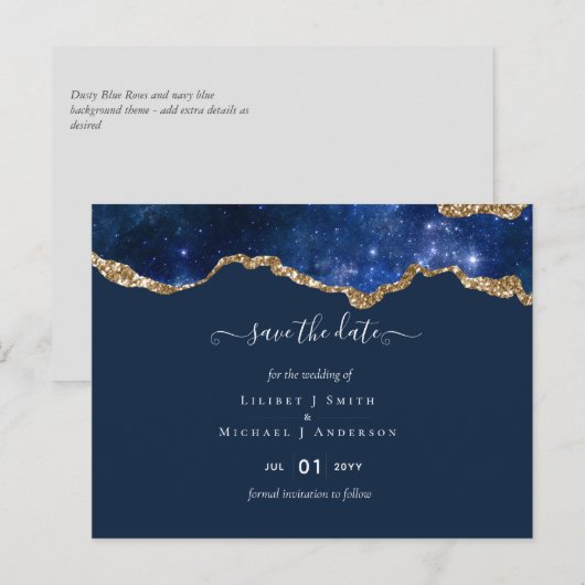 Sublime Agate Blue Gold WEDDING SUITE Briefkaart (Voorkant / Achterkant)