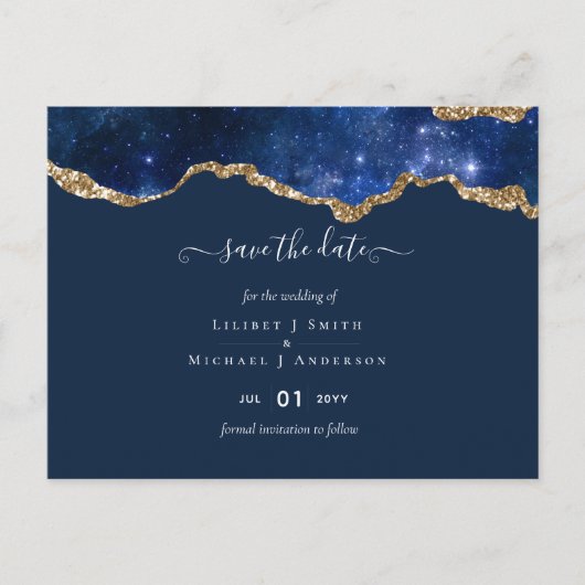 Sublime Agate Blue Gold WEDDING SUITE Briefkaart (Voorkant)