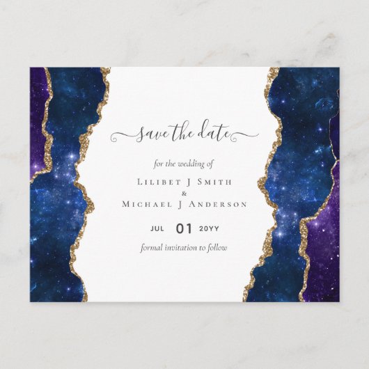 Sublime Agate Blue Gold WEDDING SUITE Briefkaart (Voorkant)