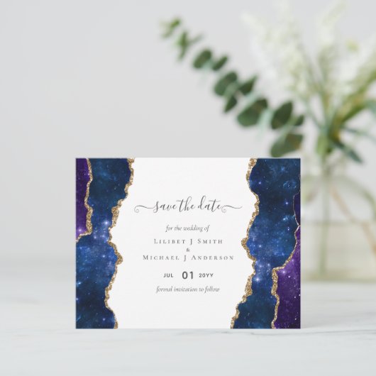 Sublime Agate Blue Gold WEDDING SUITE Briefkaart (Staand voorkant)