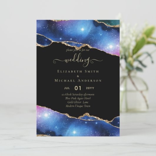 Sublime AGATE Paars Blue Glitter Wedding Kaart (Staand voorkant)