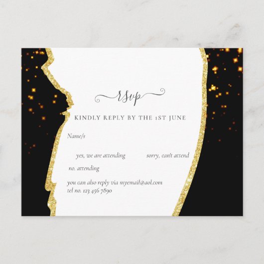 Sublime Black Gold Glitter Wedding Briefkaart (Voorkant)