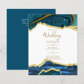 Sublime BLAUWGROEN GOLD Agate Style Wedding Invita (Voorkant / Achterkant)