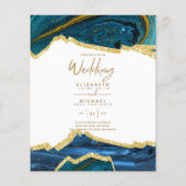 Sublime BLAUWGROEN GOLD Agate Style Wedding Invita (Voorkant)