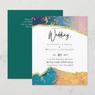 Sublime BLAUWGROEN GOLD Agate Style Wedding Invita
