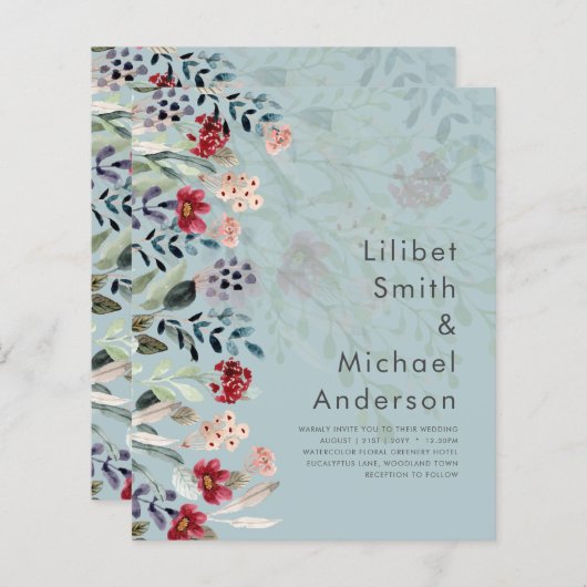 Sublime bordeauxblauwe wilde bloemen elegante trou (Voorkant / Achterkant)