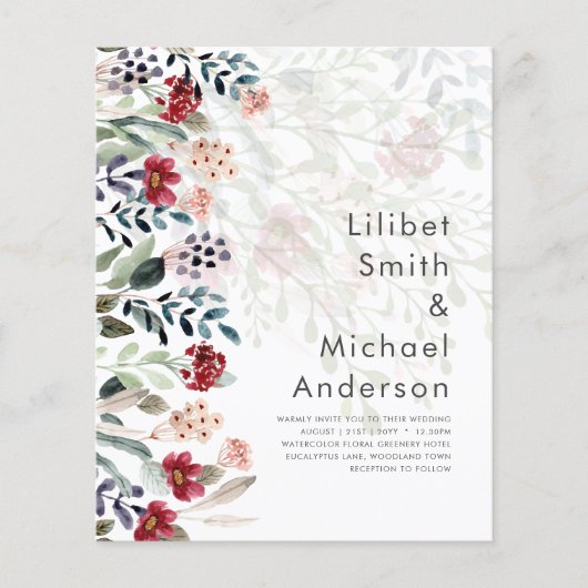 Sublime bordeauxblauwe wilde bloemen trouw elegant flyer (Voorkant)