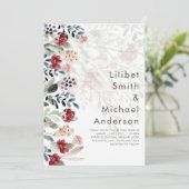 Sublime bordeauxblauwe wilde bloemen trouw elegant kaart (Staand voorkant)