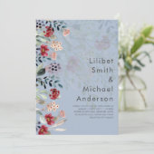 Sublime Bourgondië Blauwe Wilde Bloemen Trouw Eleg Kaart (Staand voorkant)