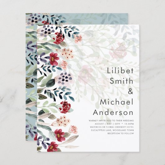 Sublime Burgundy Blue Wildflower Wedding Elegant (Voorkant / Achterkant)